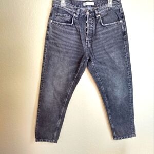 ZARA skinny fit high rise button fly black washed jeans sz 31